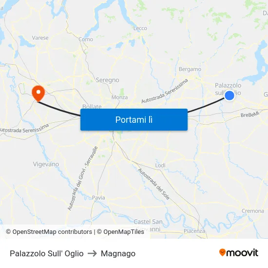 Palazzolo Sull' Oglio to Magnago map