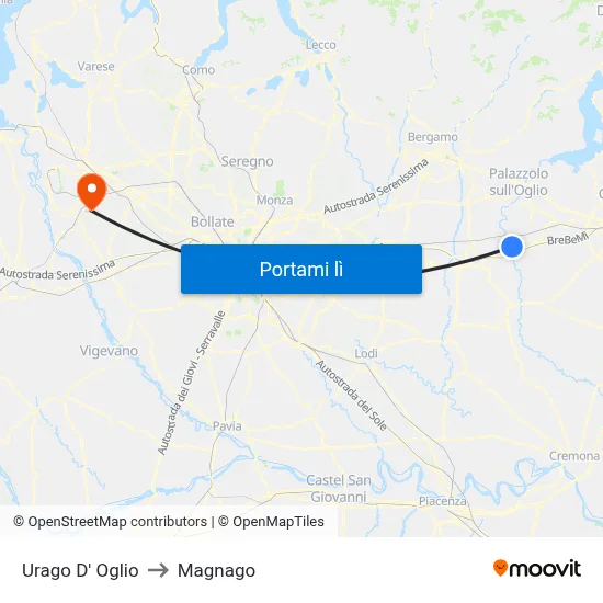 Urago D' Oglio to Magnago map