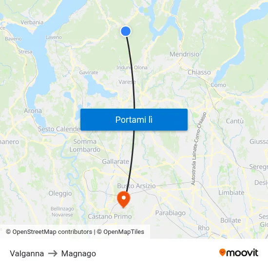 Valganna to Magnago map