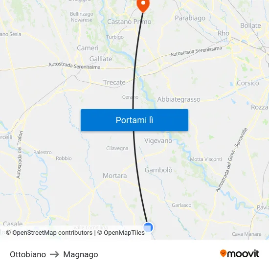Ottobiano to Magnago map