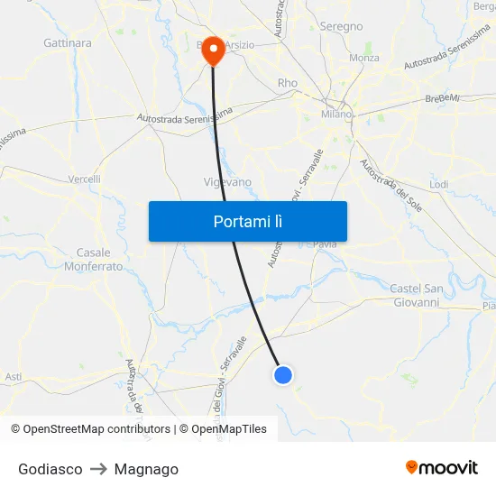 Godiasco to Magnago map