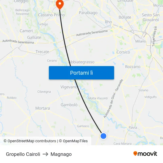Gropello Cairoli to Magnago map