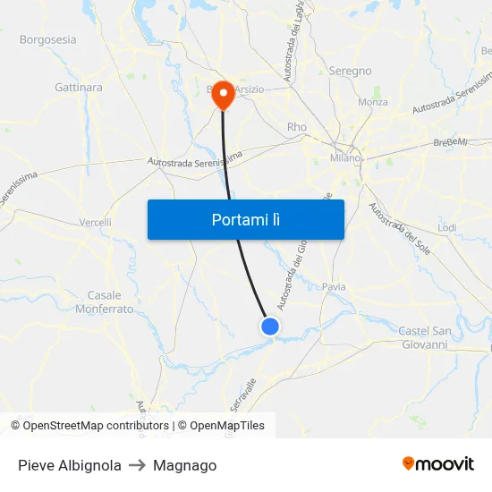 Pieve Albignola to Magnago map