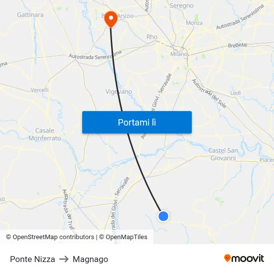 Ponte Nizza to Magnago map