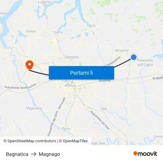 Bagnatica to Magnago map