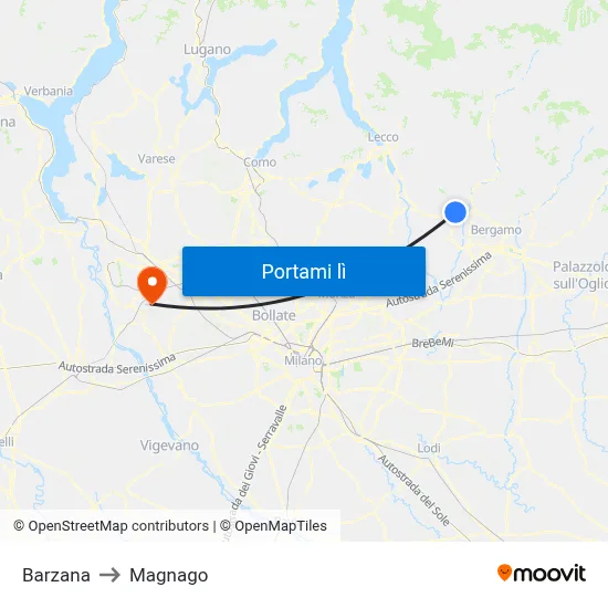 Barzana to Magnago map