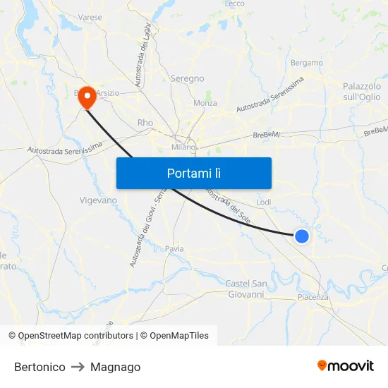 Bertonico to Magnago map