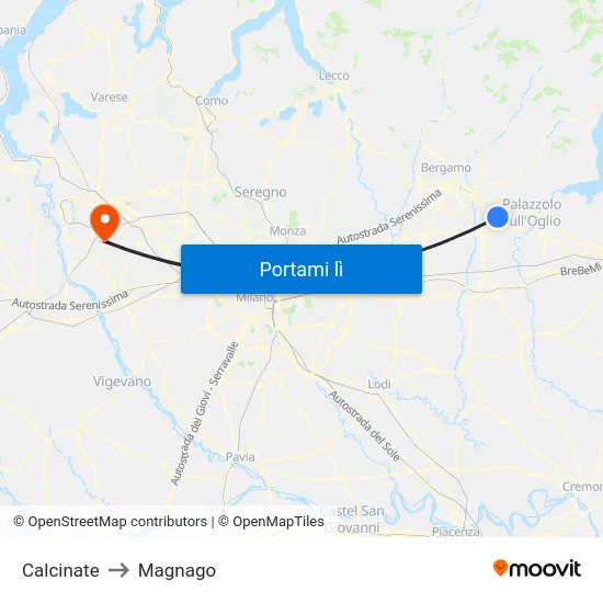 Calcinate to Magnago map