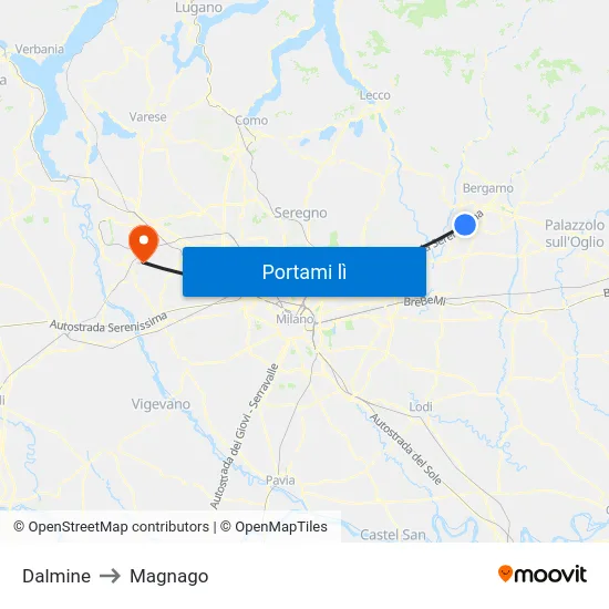 Dalmine to Magnago map