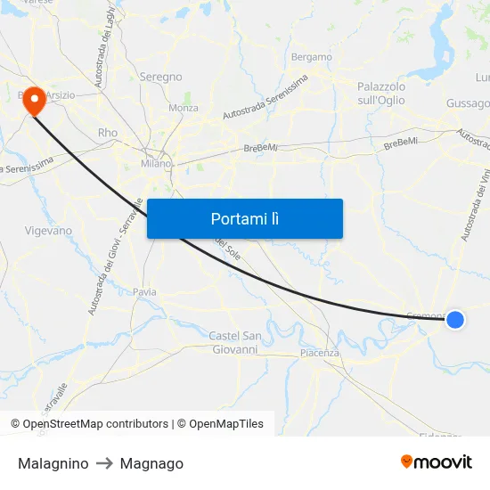 Malagnino to Magnago map