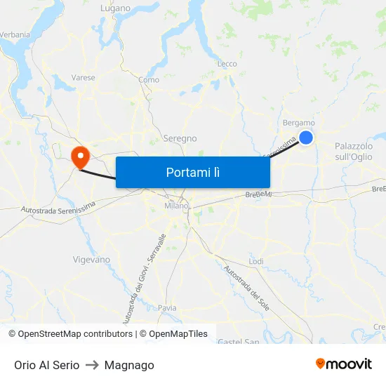 Orio Al Serio to Magnago map