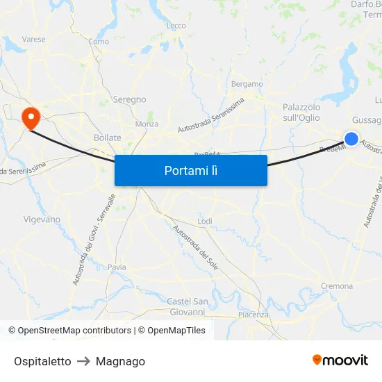 Ospitaletto to Magnago map