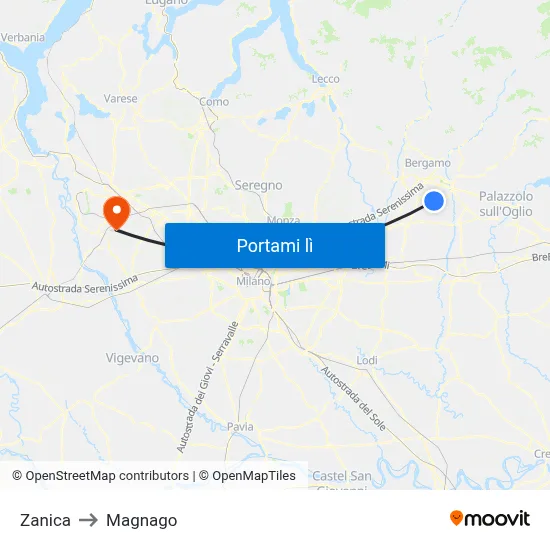 Zanica to Magnago map