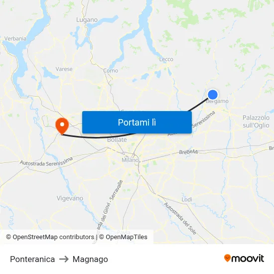 Ponteranica to Magnago map