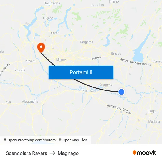 Scandolara Ravara to Magnago map