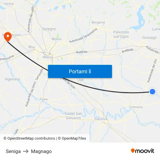 Seniga to Magnago map
