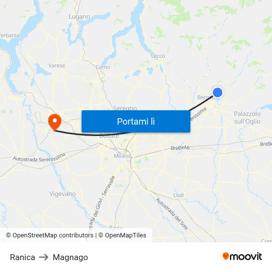 Ranica to Magnago map