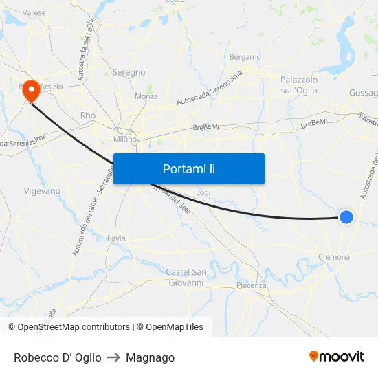 Robecco D' Oglio to Magnago map