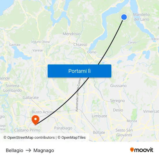 Bellagio to Magnago map