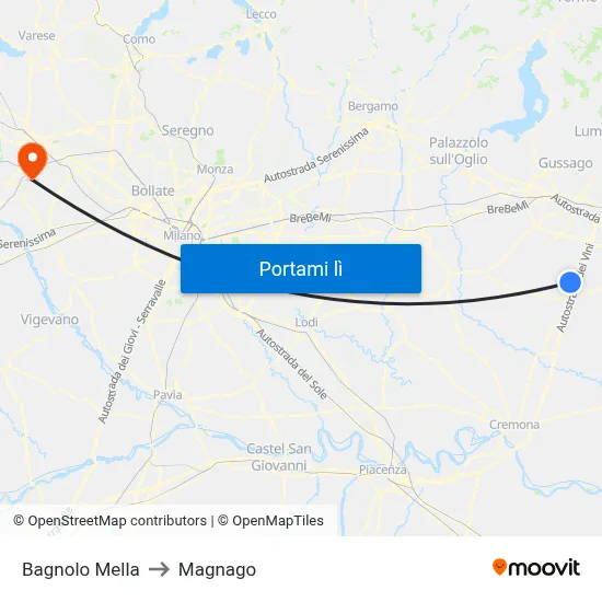 Bagnolo Mella to Magnago map