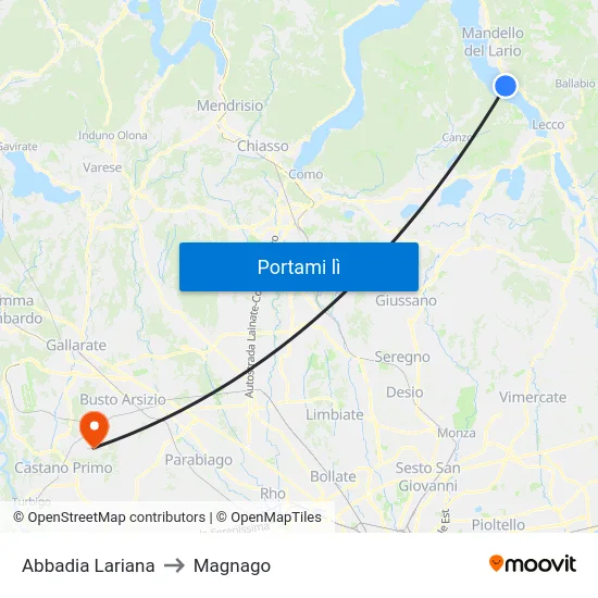 Abbadia Lariana to Magnago map