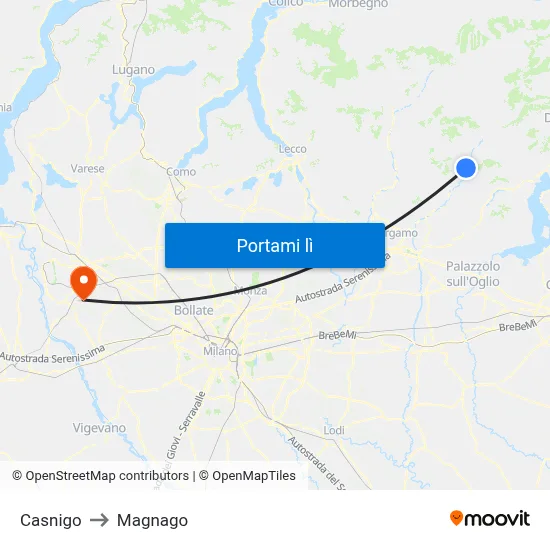 Casnigo to Magnago map