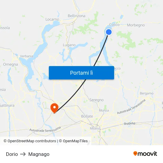 Dorio to Magnago map