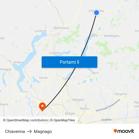 Chiavenna to Magnago map