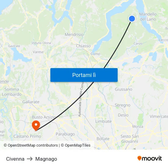Civenna to Magnago map
