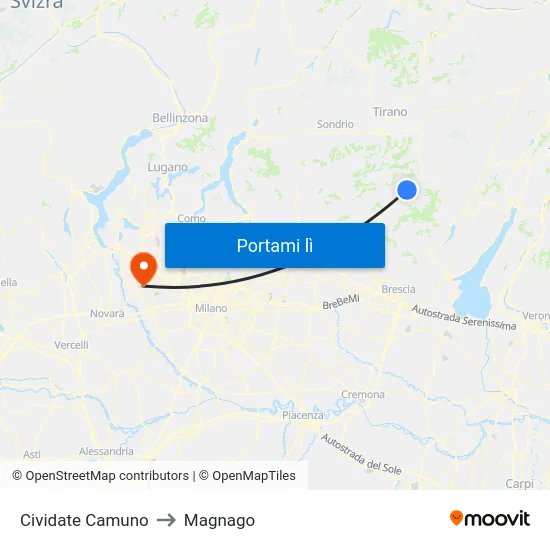 Cividate Camuno to Magnago map
