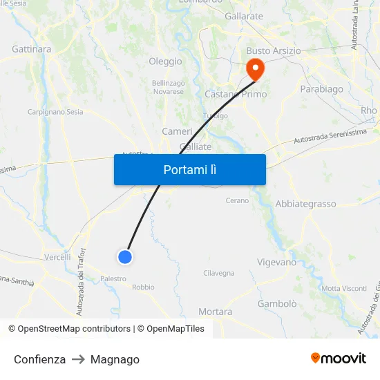 Confienza to Magnago map