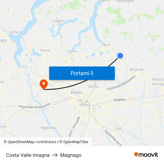 Costa Valle Imagna to Magnago map