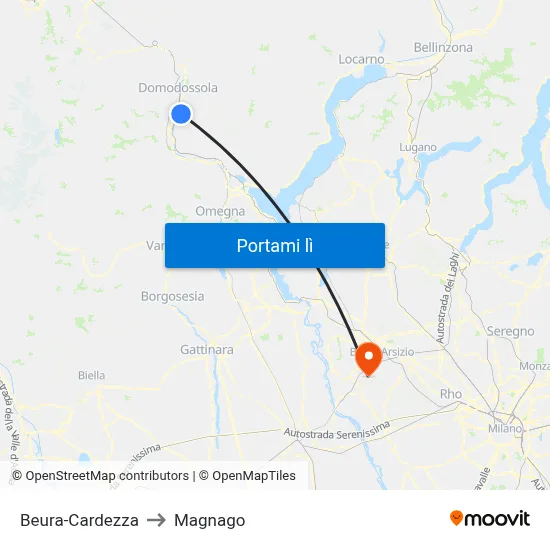 Beura-Cardezza to Magnago map