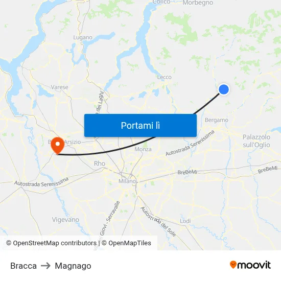 Bracca to Magnago map