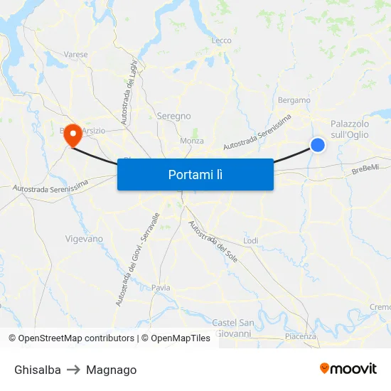 Ghisalba to Magnago map