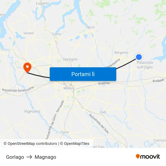 Gorlago to Magnago map