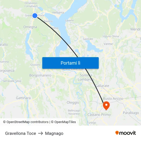 Gravellona Toce to Magnago map