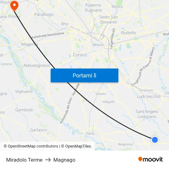 Miradolo Terme to Magnago map