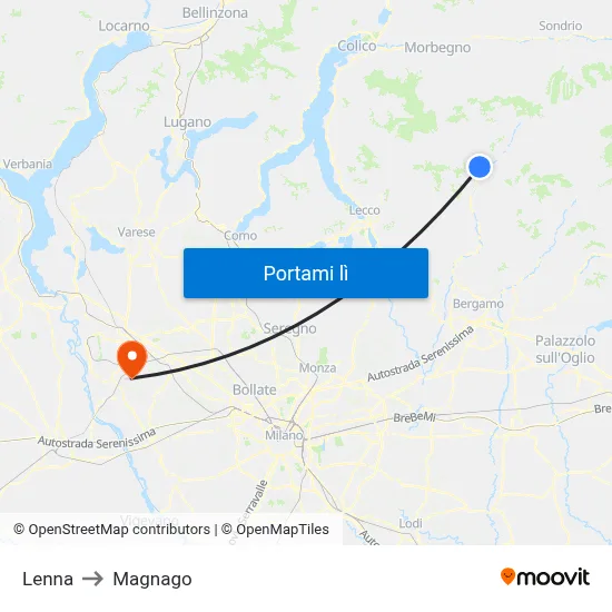 Lenna to Magnago map