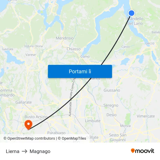 Lierna to Magnago map