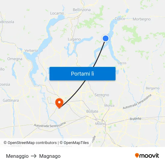 Menaggio to Magnago map