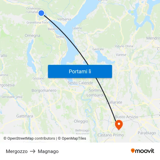 Mergozzo to Magnago map