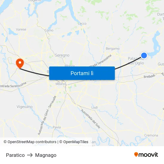 Paratico to Magnago map