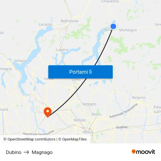 Dubino to Magnago map