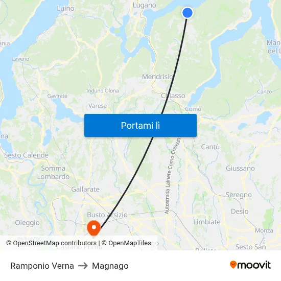 Ramponio Verna to Magnago map