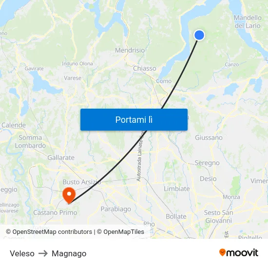 Veleso to Magnago map