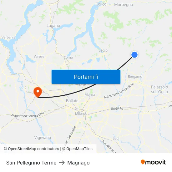 San Pellegrino Terme to Magnago map