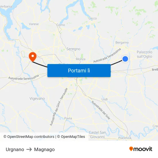 Urgnano to Magnago map