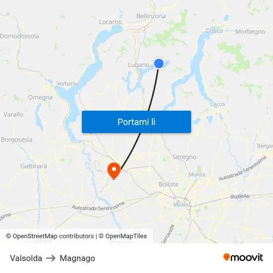 Valsolda to Magnago map