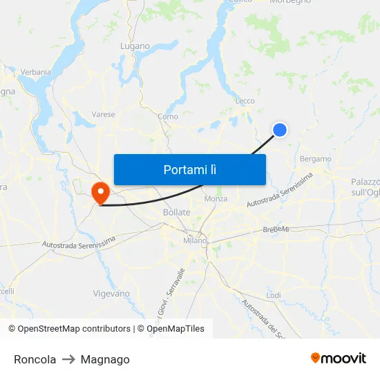 Roncola to Magnago map